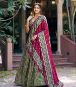 olive silk blend printed lehenga set