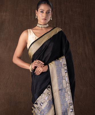 Black handloom pure silk saree 3