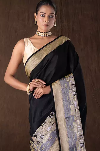 Black handloom pure silk saree