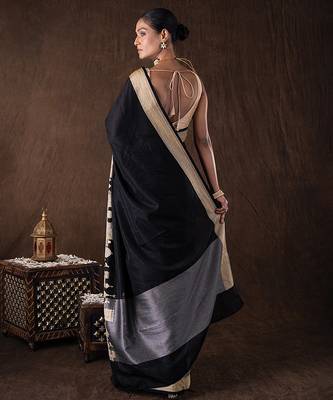 Black handloom pure silk saree 4