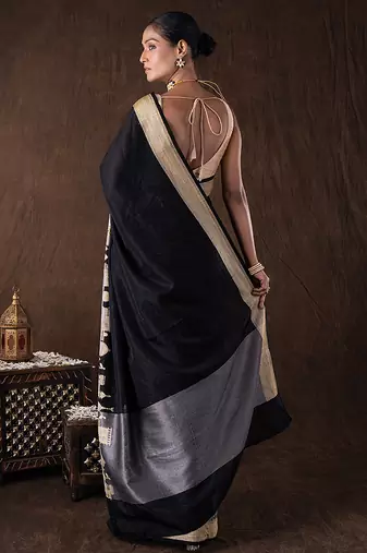Black handloom pure silk saree