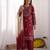 deep red cotton poly embroidered palazzo set