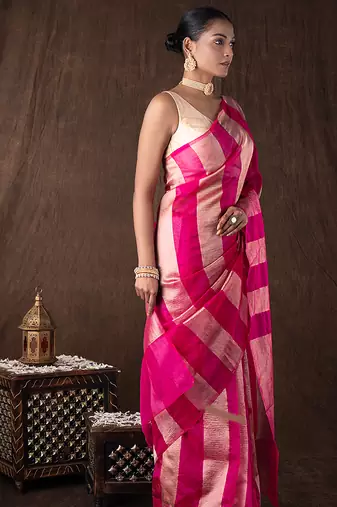 Pink handloom tissue silk saree