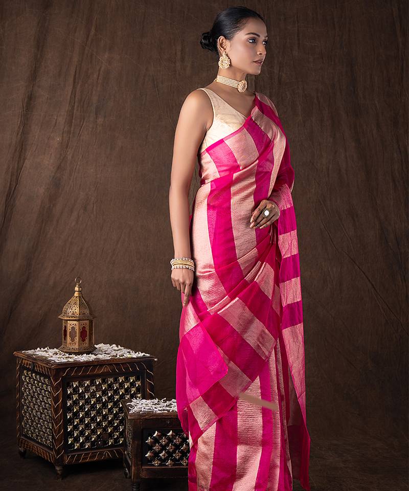 Pink handloom tissue silk saree