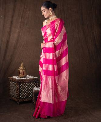 Pink handloom tissue silk saree 2