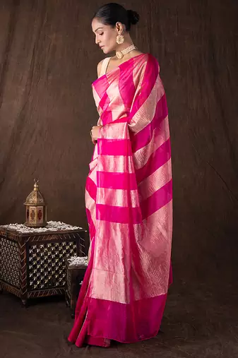 Pink handloom tissue silk saree