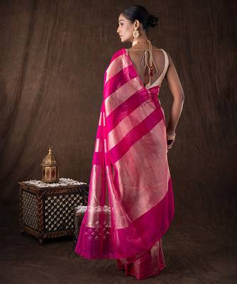 Pink handloom tissue silk saree 3