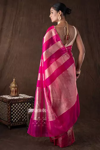 Pink handloom tissue silk saree