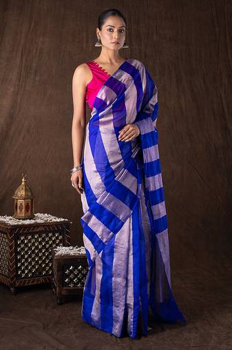 Blue handloom tissue silk saree