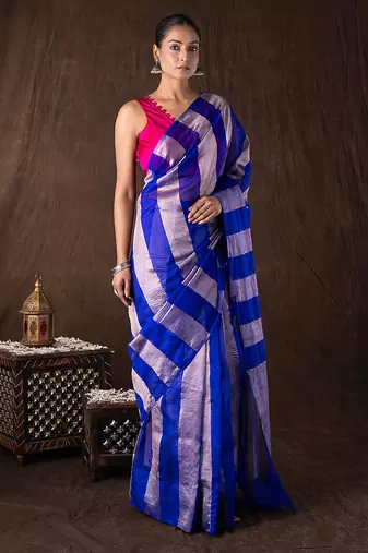 Blue handloom tissue silk saree