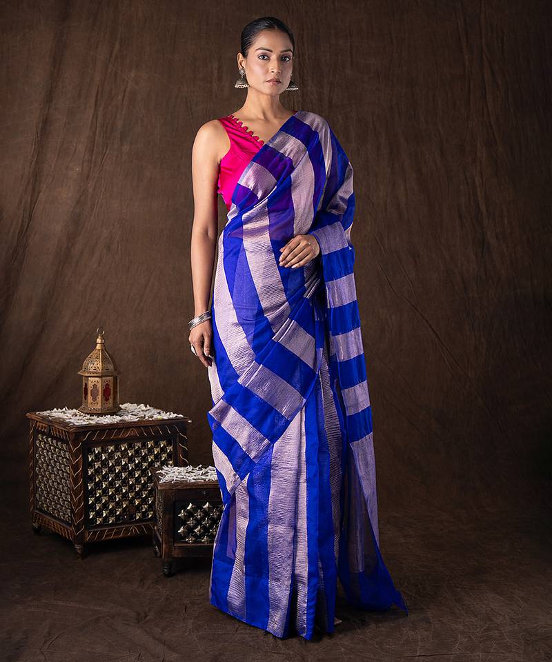 Blue handloom tissue silk saree