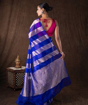 Blue handloom tissue silk saree 2