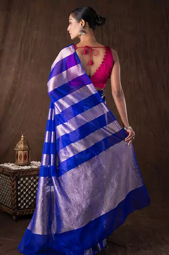 Blue handloom tissue silk saree