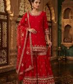 red georgette embroidered sharara set