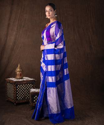 Blue handloom tissue silk saree 3