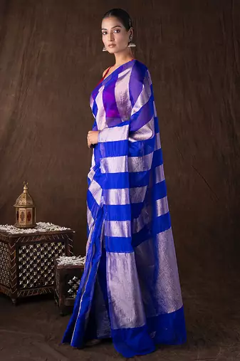 Blue handloom tissue silk saree