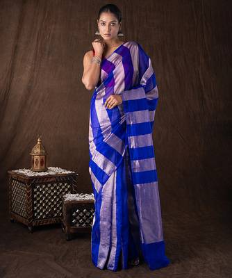 Blue handloom tissue silk saree 4