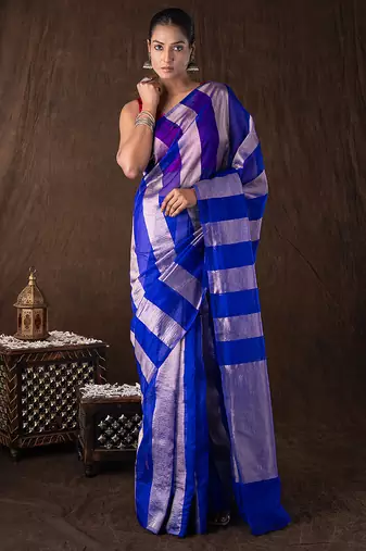 Blue handloom tissue silk saree