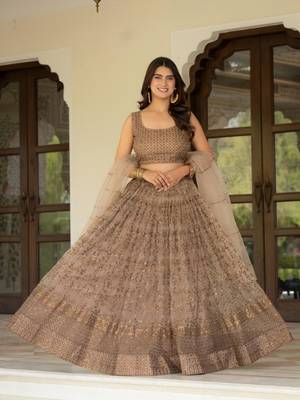 coffee net lehenga set with sequin embroidery work
 1