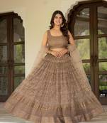 coffee net embroidered lehenga set
