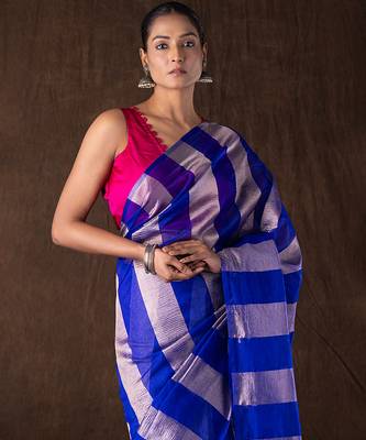 Blue handloom tissue silk saree 5