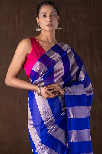 Blue handloom tissue silk saree