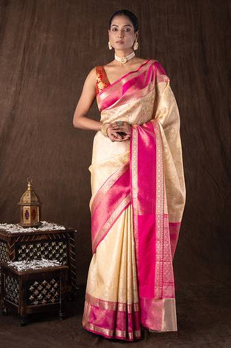Cream handloom pure silk saree