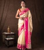 Cream handloom pure silk saree