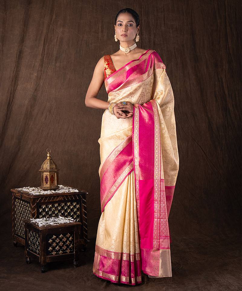 Cream handloom pure silk saree
