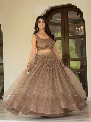 coffee net lehenga set with sequin embroidery work
 2