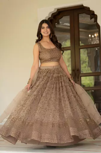 coffee net lehenga set with sequin embroidery work