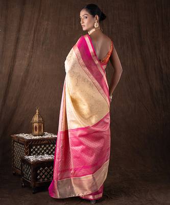 Cream handloom pure silk saree 2