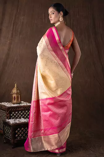 Cream handloom pure silk saree