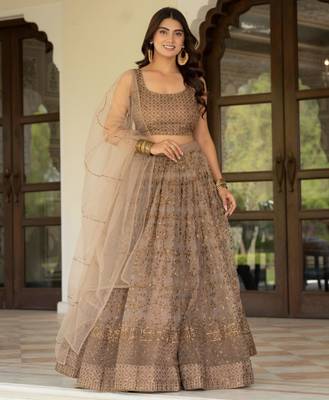 coffee net lehenga set with sequin embroidery work
 3