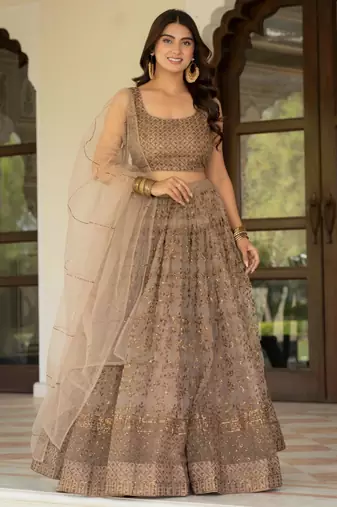 coffee net lehenga set with sequin embroidery work