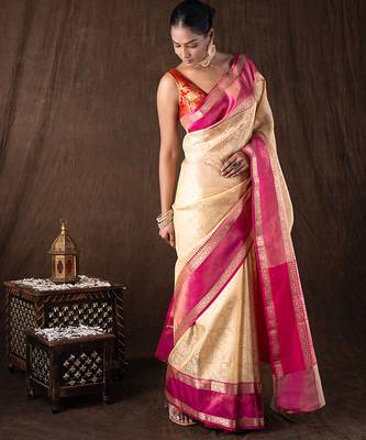 Cream handloom pure silk saree 3