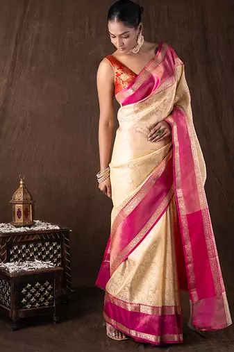 Cream handloom pure silk saree