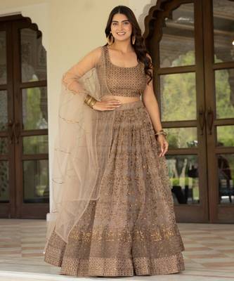 coffee net lehenga set with sequin embroidery work
 4