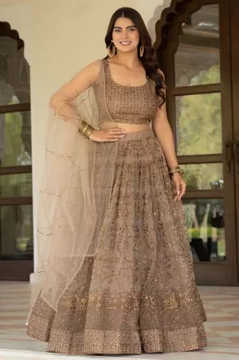coffee net lehenga set with sequin embroidery work