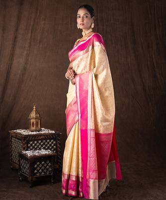 Cream handloom pure silk saree 4