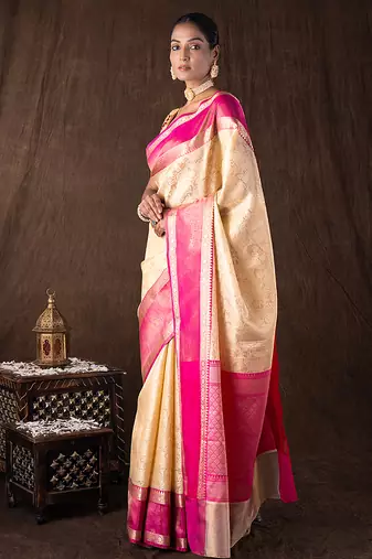 Cream handloom pure silk saree