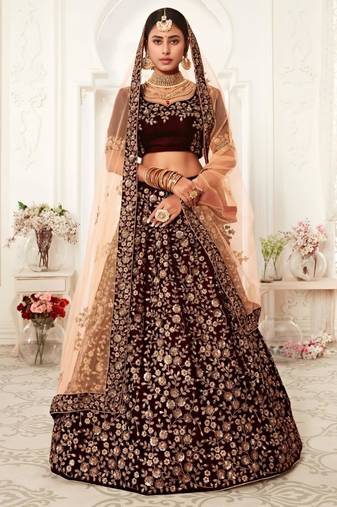 dark maroon silk blend embroidered lehenga set
