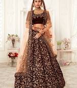 dark maroon silk blend embroidered lehenga set
