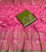 Pink Color embroidery cording sequin and thread work Dolla silk blend Saree