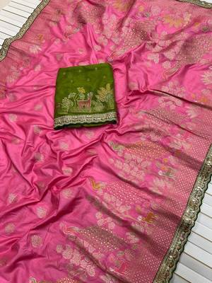 pink dola silk saree with embroidery sequins work 2