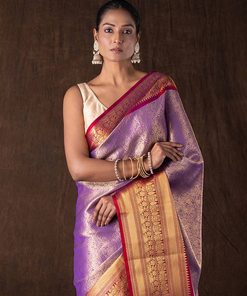 Lavender handloom tissue silk saree