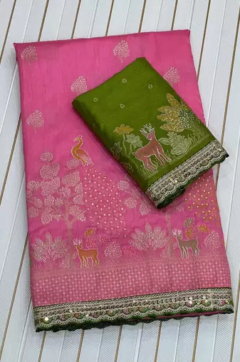 pink dola silk saree with embroidery sequins work