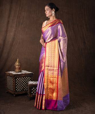 Lavender handloom tissue silk saree 2