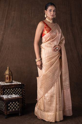 Copper handloom tissue silk saree