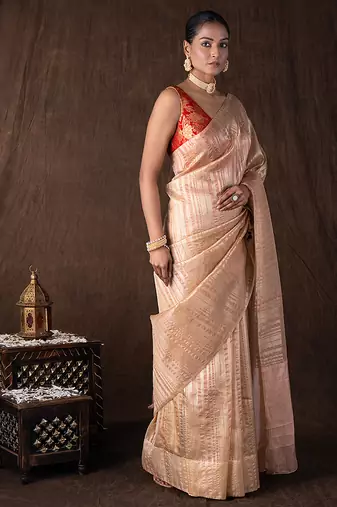 Copper handloom tissue silk saree